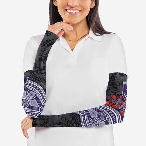 Fremantle Dockers ANZAC Day Arm Sleeves Indigenous Dot Art with Poppy Flower Tribute