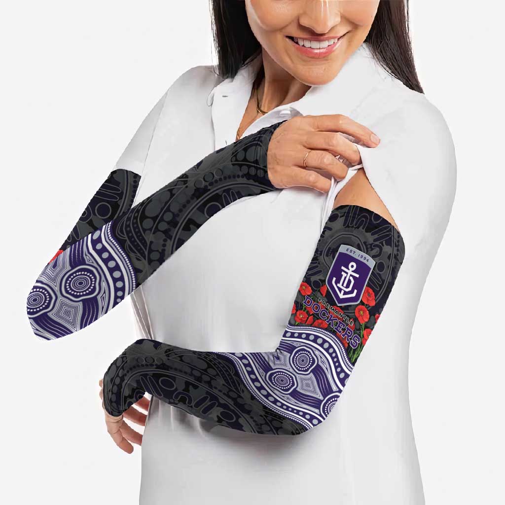 Fremantle Dockers ANZAC Day Arm Sleeves Indigenous Dot Art with Poppy Flower Tribute