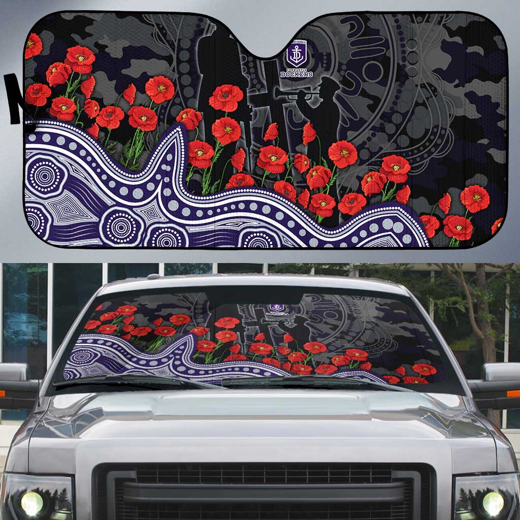 Fremantle Dockers ANZAC Day Auto Sun Shade Indigenous Dot Art with Poppy Flower Tribute