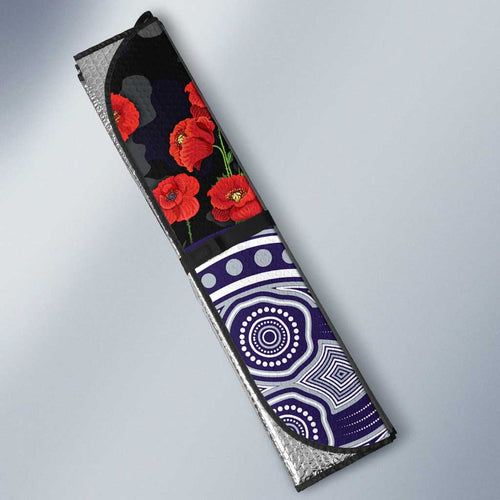 Fremantle Dockers ANZAC Day Auto Sun Shade Indigenous Dot Art with Poppy Flower Tribute
