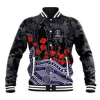 Fremantle Dockers ANZAC Day Baseball Jacket Indigenous Dot Art with Poppy Flower Tribute
