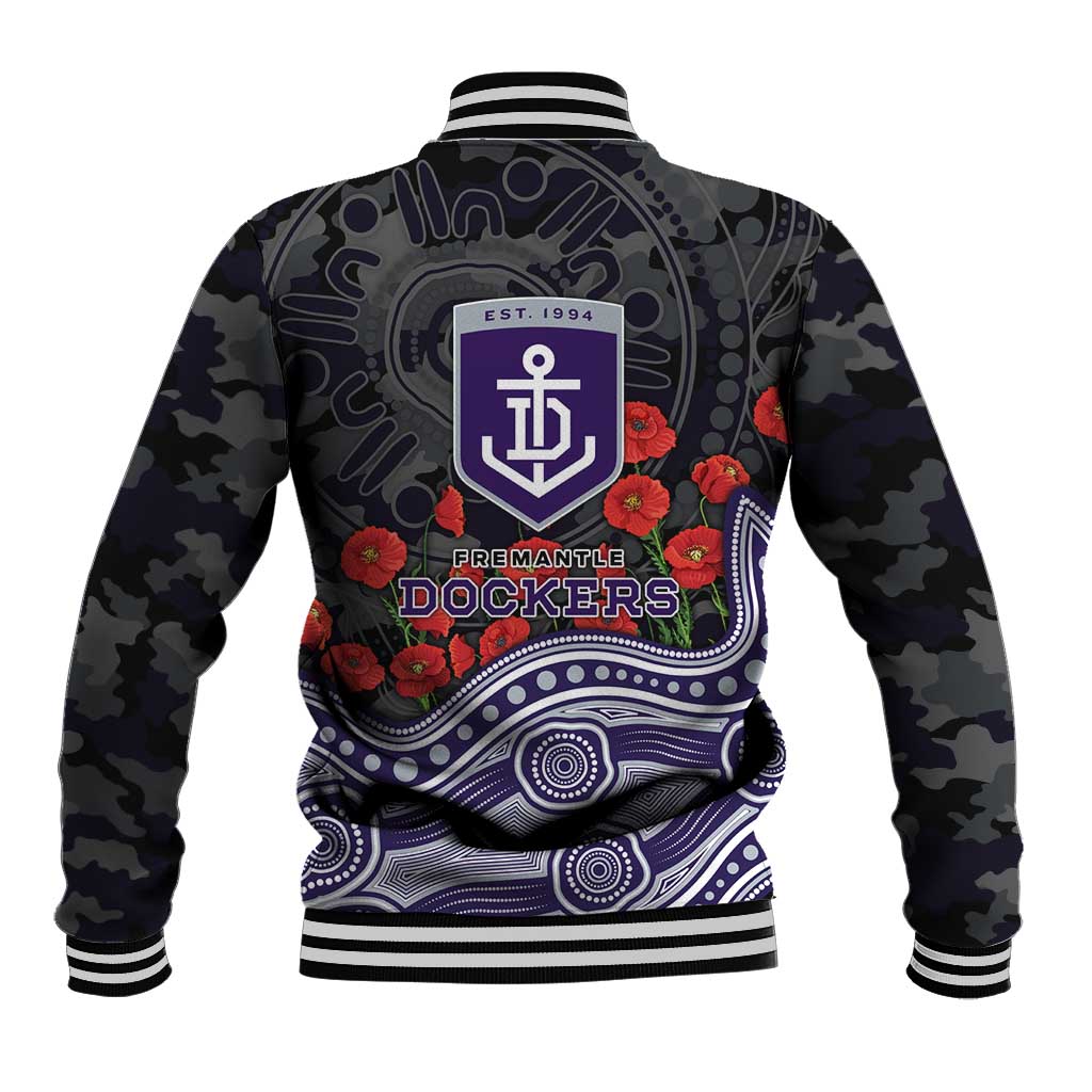 Fremantle Dockers ANZAC Day Baseball Jacket Indigenous Dot Art with Poppy Flower Tribute