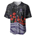 Fremantle Dockers ANZAC Day Baseball Jersey Indigenous Dot Art with Poppy Flower Tribute