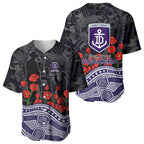 Fremantle Dockers ANZAC Day Baseball Jersey Indigenous Dot Art with Poppy Flower Tribute