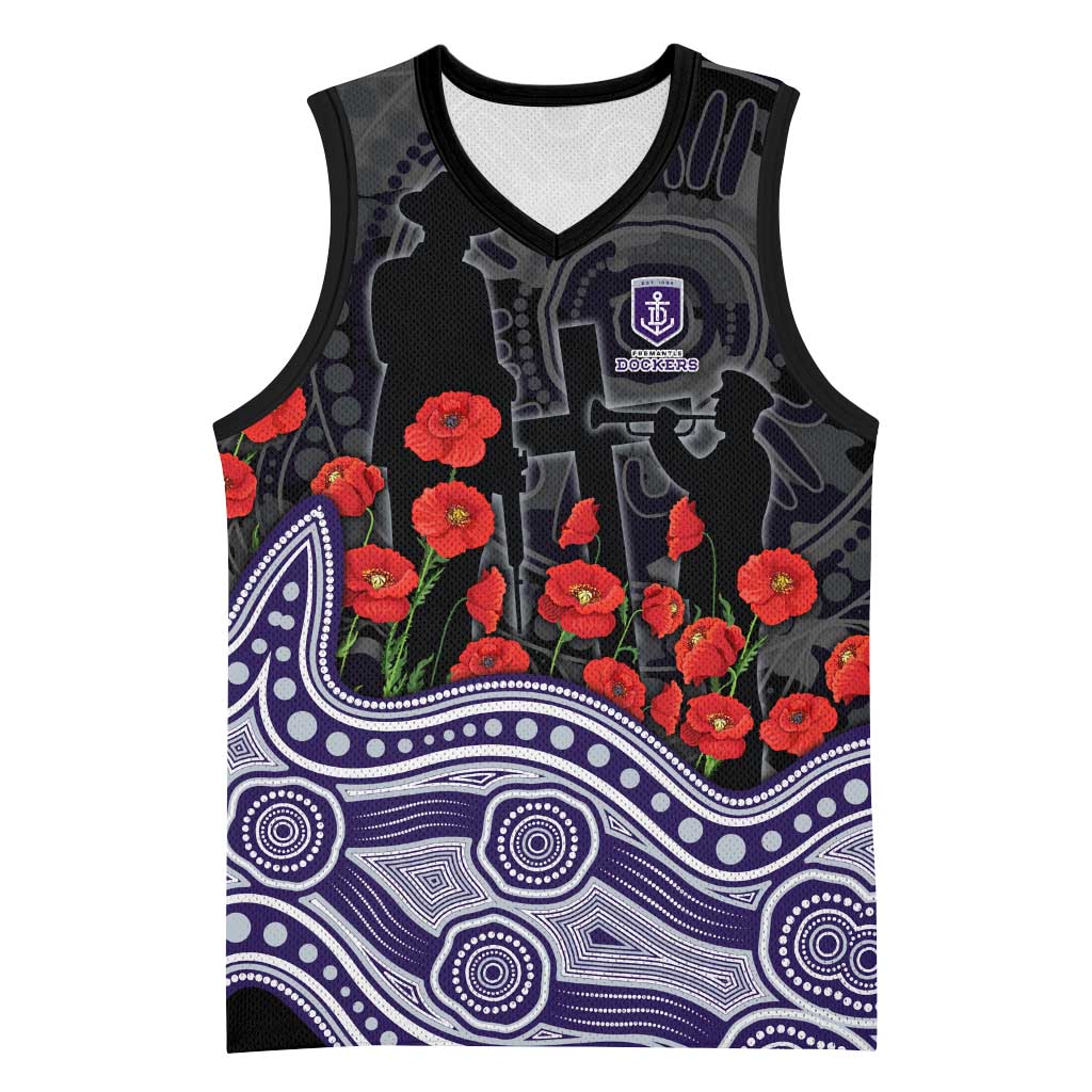 Fremantle Dockers ANZAC Day Basketball Jersey Indigenous Dot Art with Poppy Flower Tribute