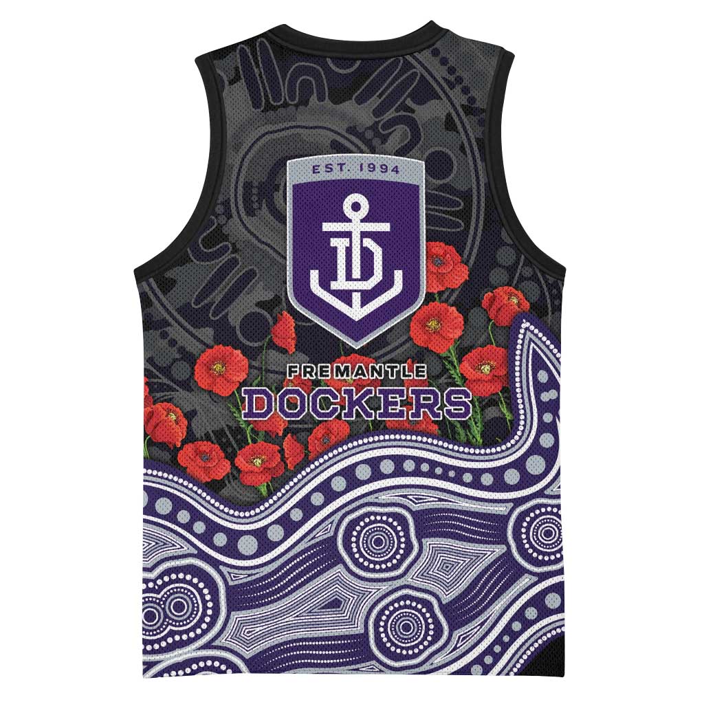 Fremantle Dockers ANZAC Day Basketball Jersey Indigenous Dot Art with Poppy Flower Tribute