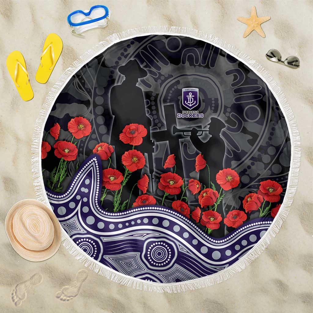 Fremantle Dockers ANZAC Day Beach Blanket Indigenous Dot Art with Poppy Flower Tribute