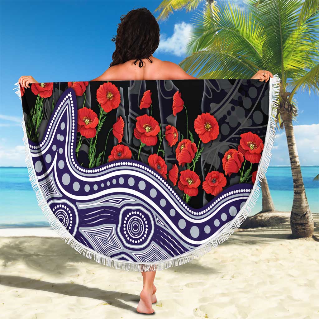 Fremantle Dockers ANZAC Day Beach Blanket Indigenous Dot Art with Poppy Flower Tribute