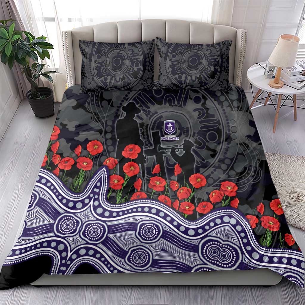 Fremantle Dockers ANZAC Day Bedding Set Indigenous Dot Art with Poppy Flower Tribute
