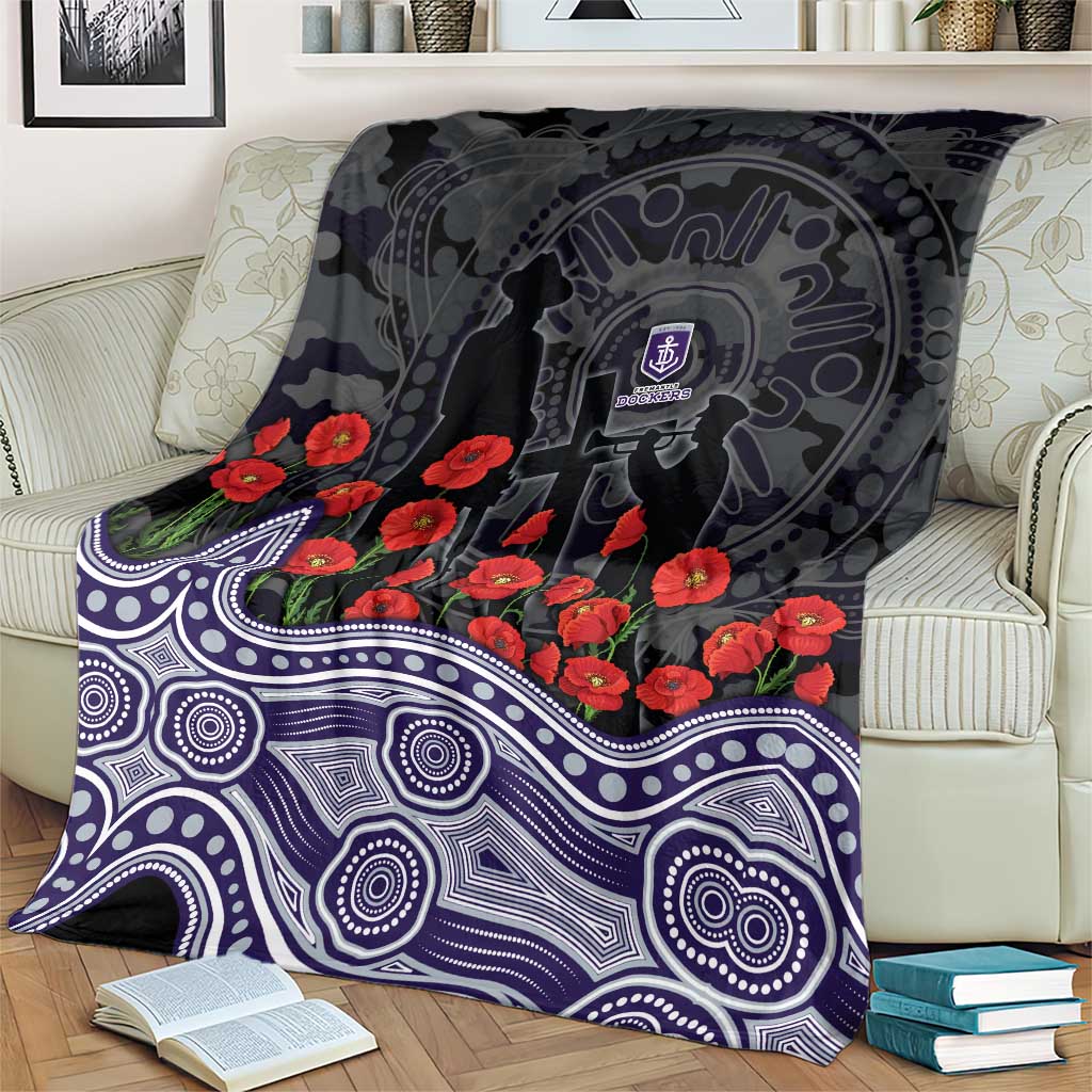 Fremantle Dockers ANZAC Day Blanket Indigenous Dot Art with Poppy Flower Tribute