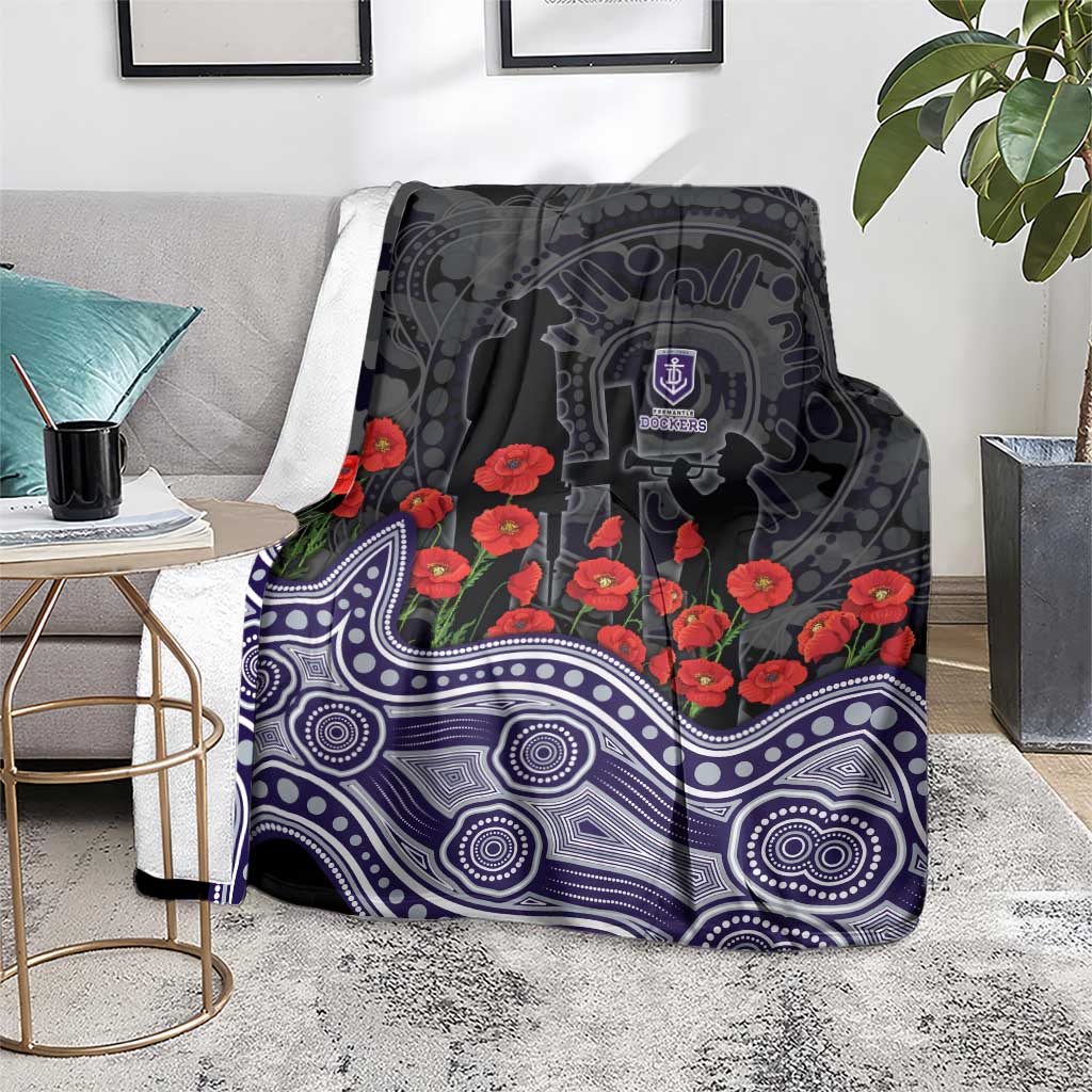 Fremantle Dockers ANZAC Day Blanket Indigenous Dot Art with Poppy Flower Tribute