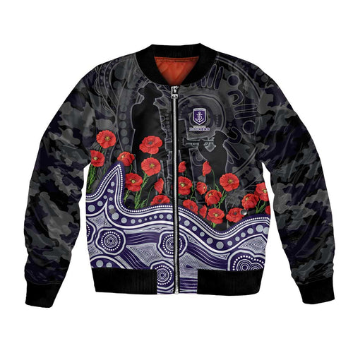 Fremantle Dockers ANZAC Day Bomber Jacket Indigenous Dot Art with Poppy Flower Tribute
