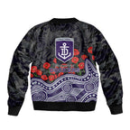 Fremantle Dockers ANZAC Day Bomber Jacket Indigenous Dot Art with Poppy Flower Tribute
