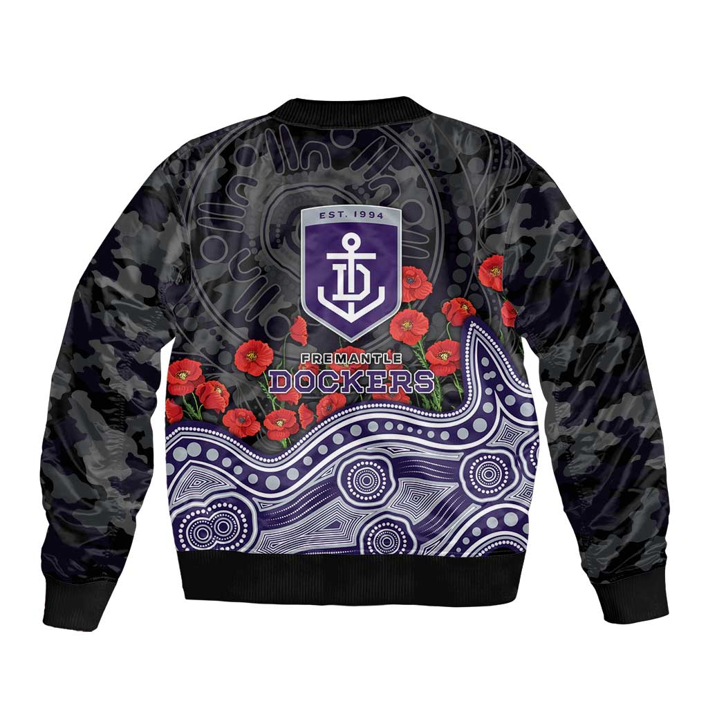 Fremantle Dockers ANZAC Day Bomber Jacket Indigenous Dot Art with Poppy Flower Tribute
