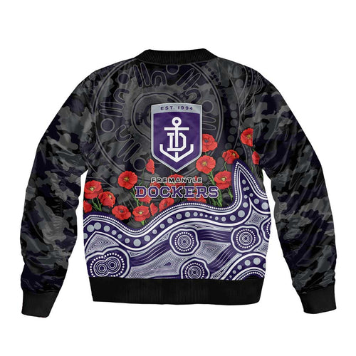 Fremantle Dockers ANZAC Day Bomber Jacket Indigenous Dot Art with Poppy Flower Tribute