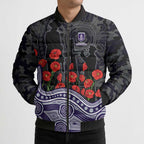 Fremantle Dockers ANZAC Day Bomber Puffer Jacket Indigenous Dot Art with Poppy Flower Tribute