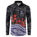 Fremantle Dockers ANZAC Day Button Sweatshirt Indigenous Dot Art with Poppy Flower Tribute