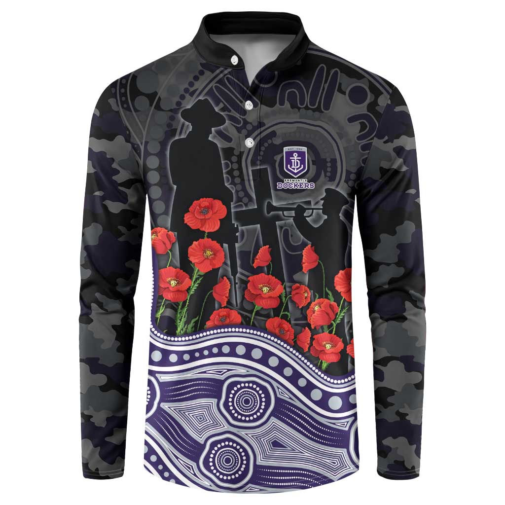 Fremantle Dockers ANZAC Day Button Sweatshirt Indigenous Dot Art with Poppy Flower Tribute