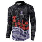 Fremantle Dockers ANZAC Day Button Sweatshirt Indigenous Dot Art with Poppy Flower Tribute