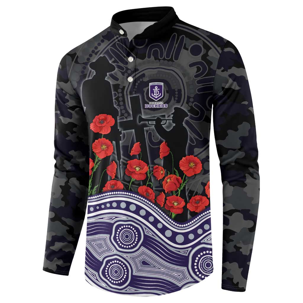 Fremantle Dockers ANZAC Day Button Sweatshirt Indigenous Dot Art with Poppy Flower Tribute