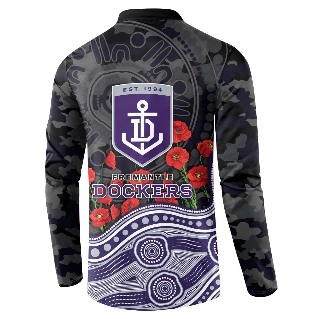 Fremantle Dockers ANZAC Day Button Sweatshirt Indigenous Dot Art with Poppy Flower Tribute