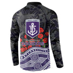 Fremantle Dockers ANZAC Day Button Sweatshirt Indigenous Dot Art with Poppy Flower Tribute
