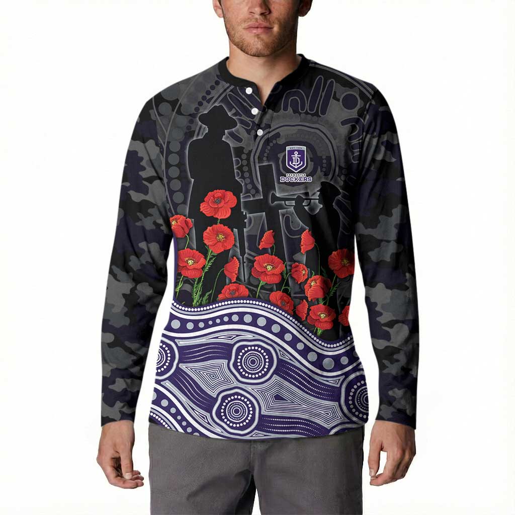 Fremantle Dockers ANZAC Day Button Sweatshirt Indigenous Dot Art with Poppy Flower Tribute