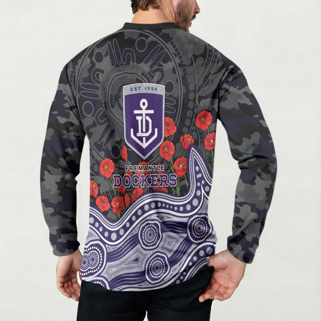 Fremantle Dockers ANZAC Day Button Sweatshirt Indigenous Dot Art with Poppy Flower Tribute