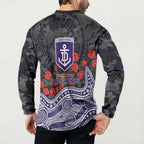 Fremantle Dockers ANZAC Day Button Sweatshirt Indigenous Dot Art with Poppy Flower Tribute