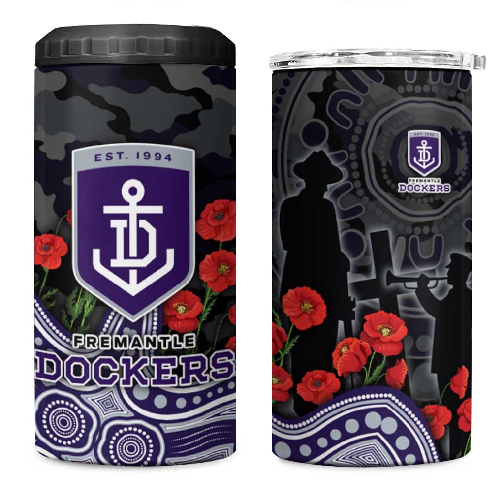 Fremantle Dockers ANZAC Day 4 in 1 Can Cooler Tumbler Indigenous Dot Art with Poppy Flower Tribute