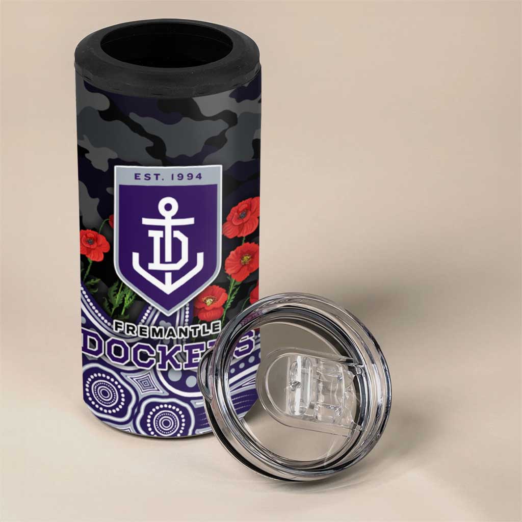 Fremantle Dockers ANZAC Day 4 in 1 Can Cooler Tumbler Indigenous Dot Art with Poppy Flower Tribute