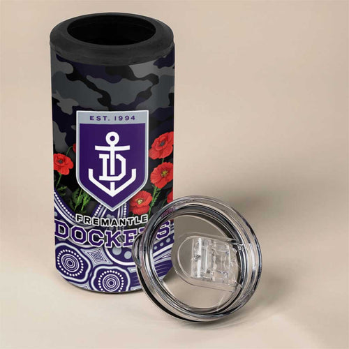 Fremantle Dockers ANZAC Day 4 in 1 Can Cooler Tumbler Indigenous Dot Art with Poppy Flower Tribute