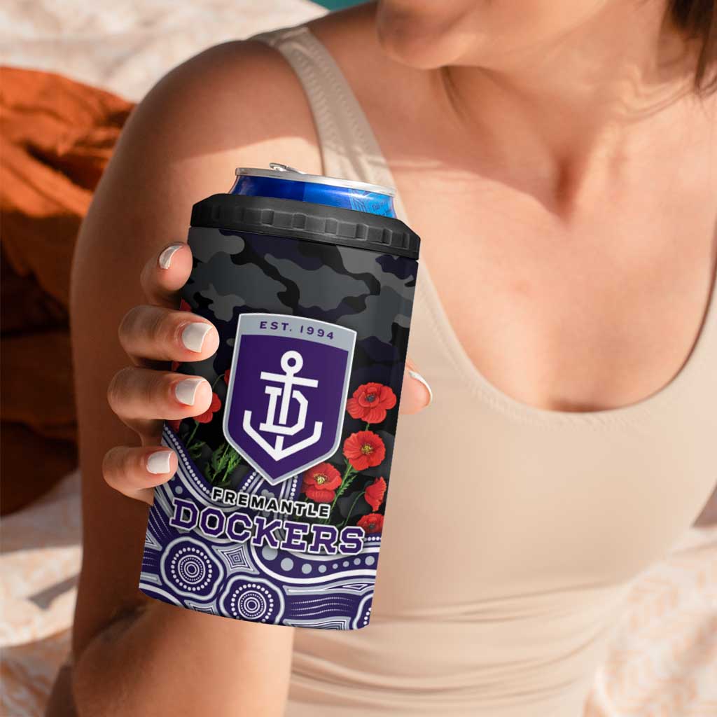 Fremantle Dockers ANZAC Day 4 in 1 Can Cooler Tumbler Indigenous Dot Art with Poppy Flower Tribute