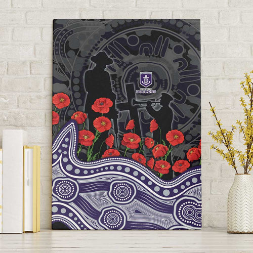 Fremantle Dockers ANZAC Day Canvas Wall Art Indigenous Dot Art with Poppy Flower Tribute