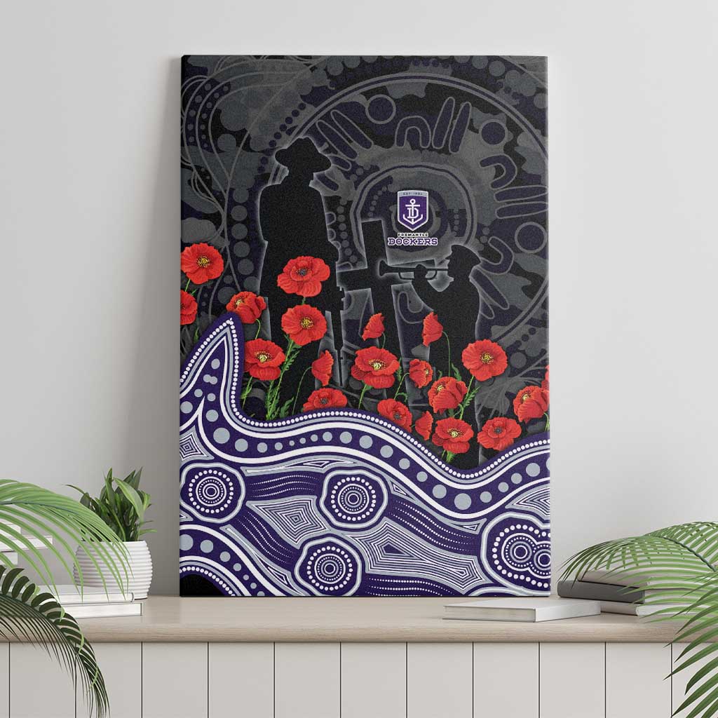 Fremantle Dockers ANZAC Day Canvas Wall Art Indigenous Dot Art with Poppy Flower Tribute
