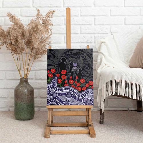 Fremantle Dockers ANZAC Day Canvas Wall Art Indigenous Dot Art with Poppy Flower Tribute