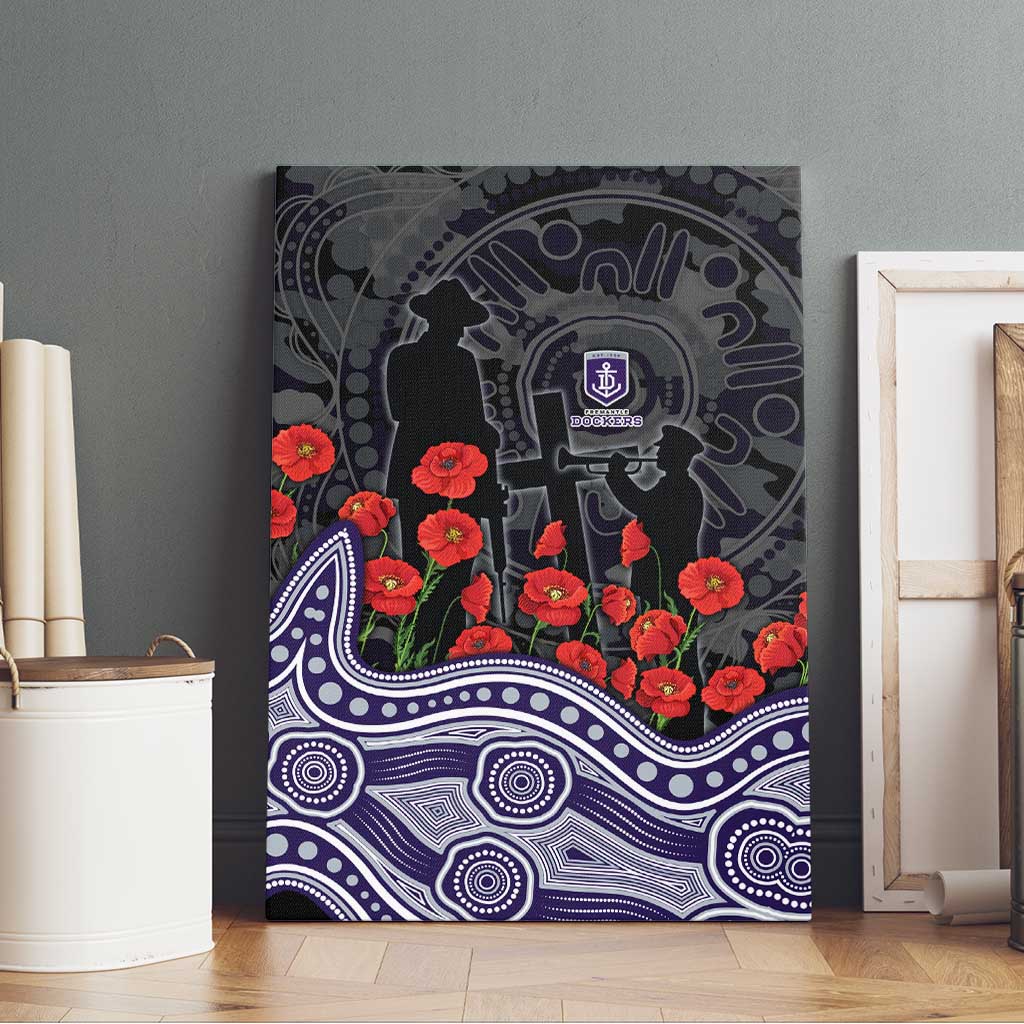 Fremantle Dockers ANZAC Day Canvas Wall Art Indigenous Dot Art with Poppy Flower Tribute