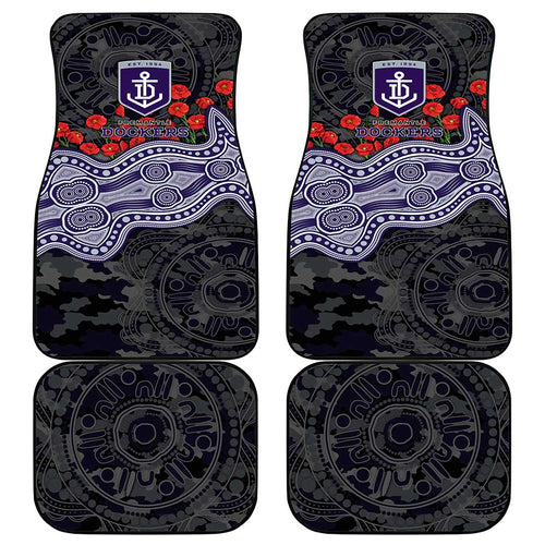 Fremantle Dockers ANZAC Day Car Mats Indigenous Dot Art with Poppy Flower Tribute