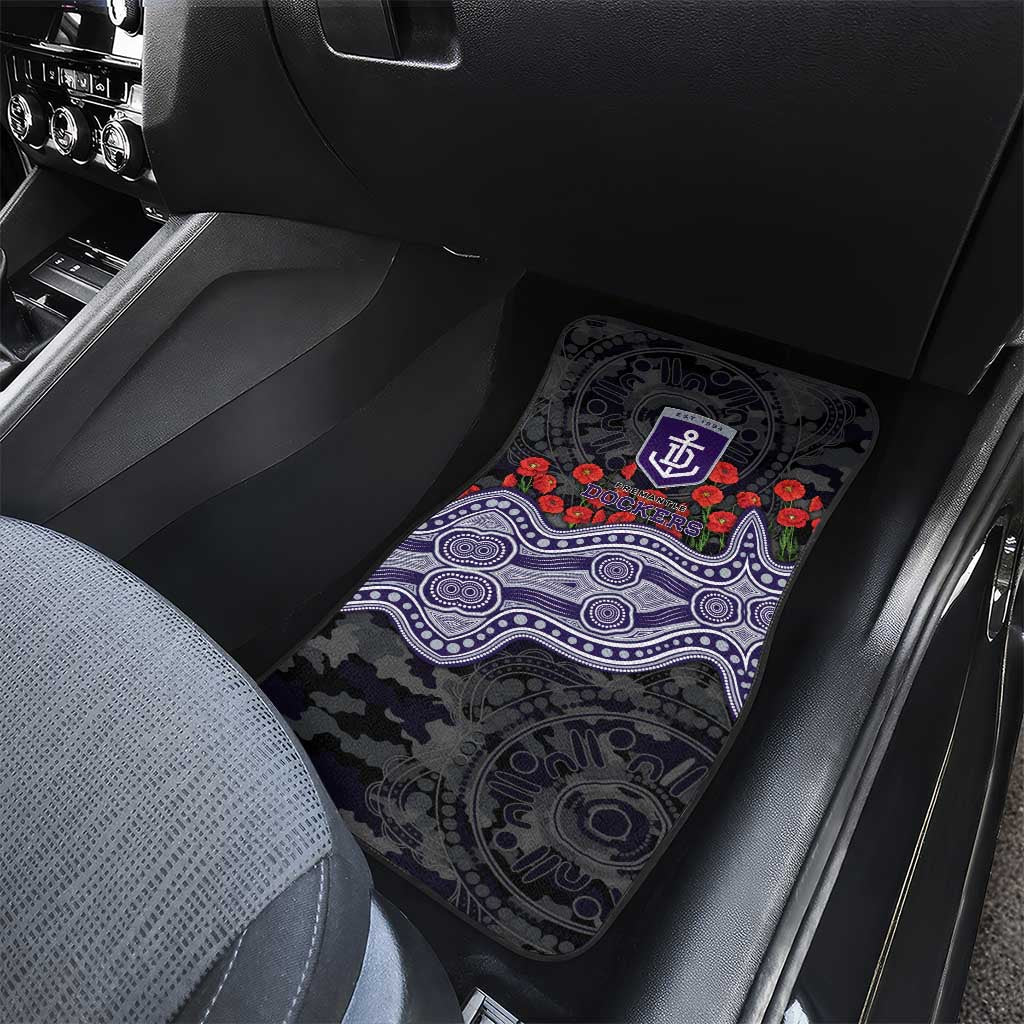 Fremantle Dockers ANZAC Day Car Mats Indigenous Dot Art with Poppy Flower Tribute
