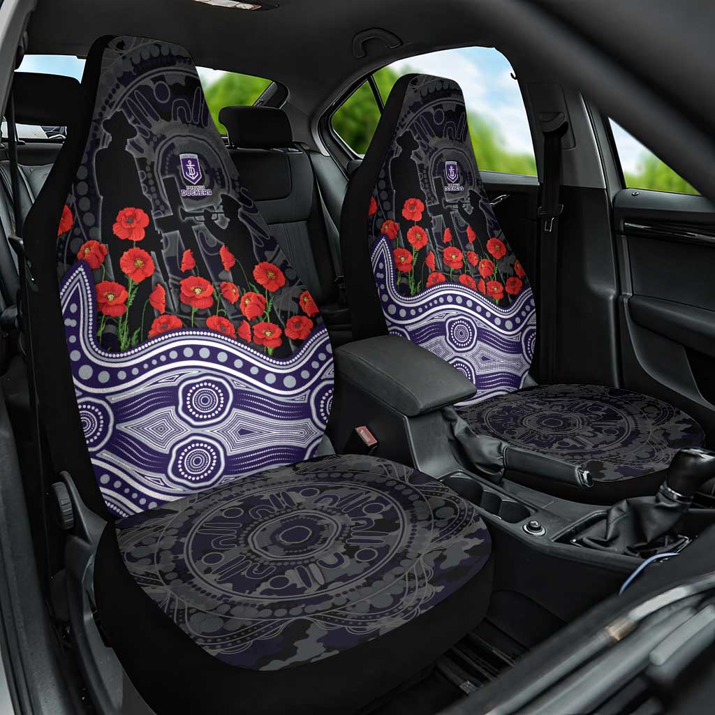 Fremantle Dockers ANZAC Day Car Seat Cover Indigenous Dot Art with Poppy Flower Tribute