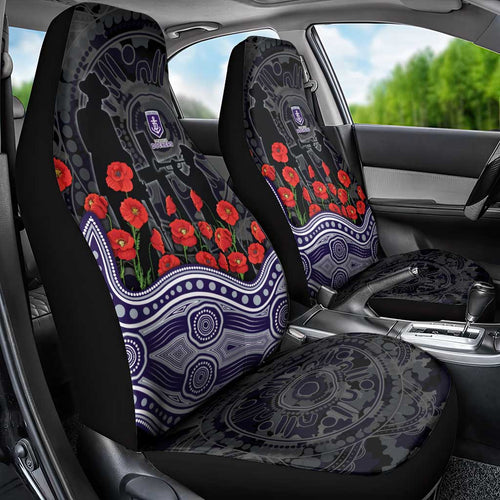 Fremantle Dockers ANZAC Day Car Seat Cover Indigenous Dot Art with Poppy Flower Tribute
