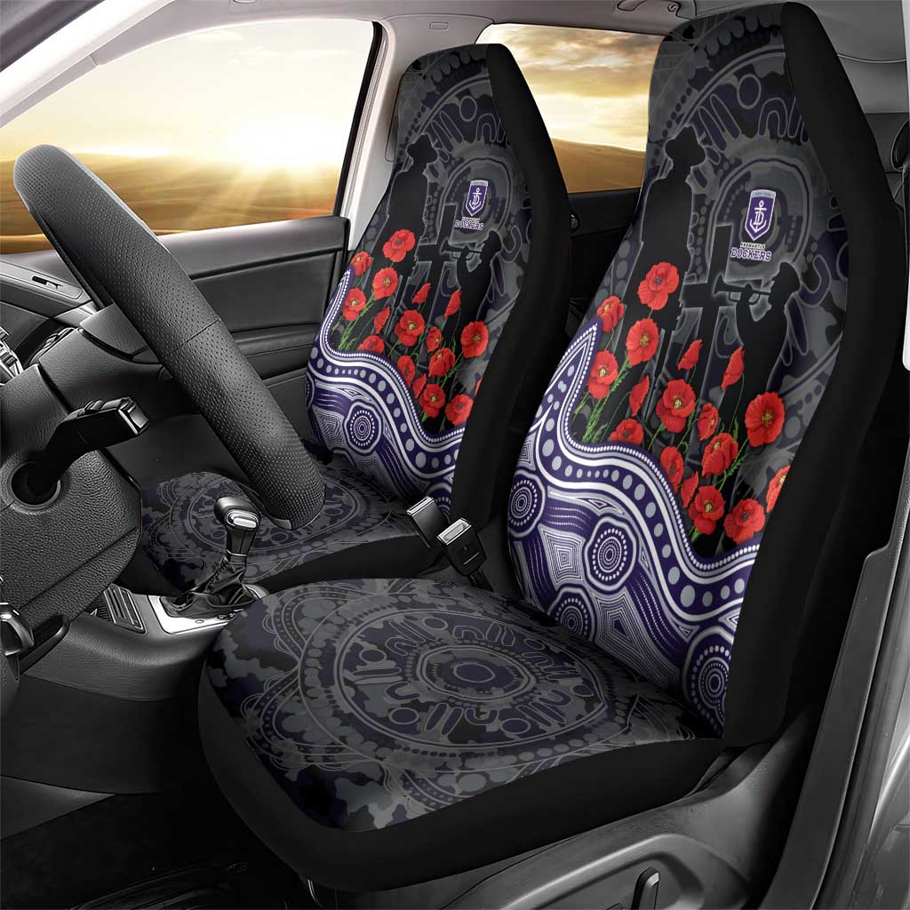 Fremantle Dockers ANZAC Day Car Seat Cover Indigenous Dot Art with Poppy Flower Tribute