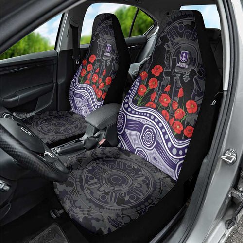 Fremantle Dockers ANZAC Day Car Seat Cover Indigenous Dot Art with Poppy Flower Tribute
