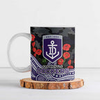 Fremantle Dockers ANZAC Day Ceramic Mug Indigenous Dot Art with Poppy Flower Tribute