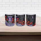 Fremantle Dockers ANZAC Day Ceramic Mug Indigenous Dot Art with Poppy Flower Tribute