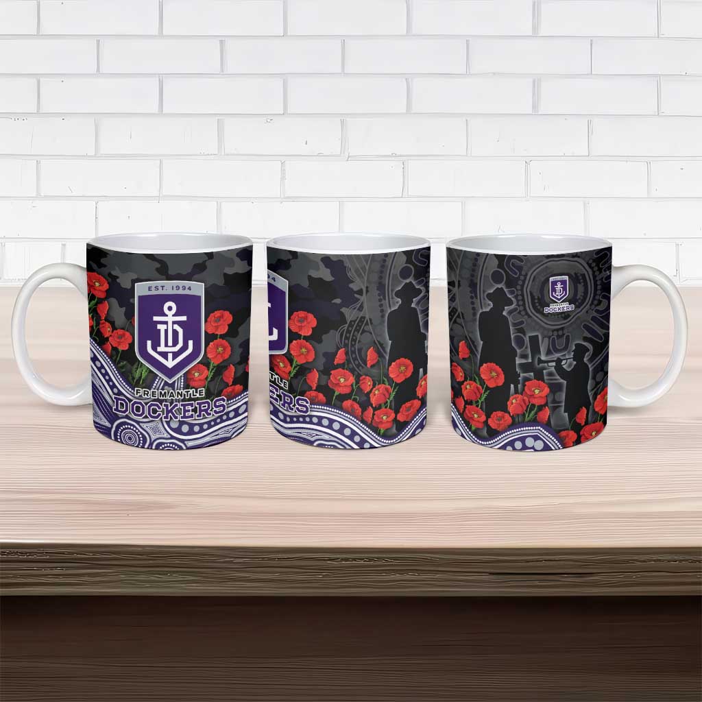 Fremantle Dockers ANZAC Day Ceramic Mug Indigenous Dot Art with Poppy Flower Tribute
