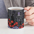Fremantle Dockers ANZAC Day Ceramic Mug Indigenous Dot Art with Poppy Flower Tribute