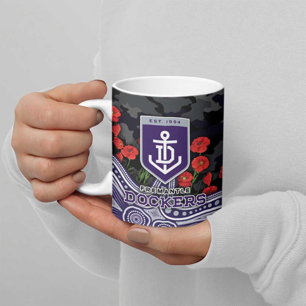 Fremantle Dockers ANZAC Day Ceramic Mug Indigenous Dot Art with Poppy Flower Tribute