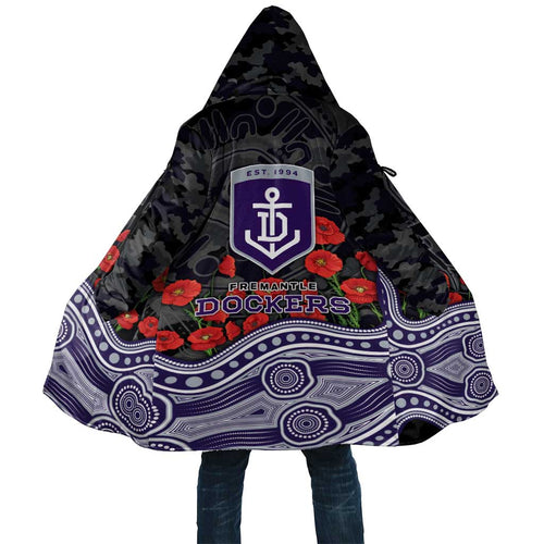Fremantle Dockers ANZAC Day Cloak Indigenous Dot Art with Poppy Flower Tribute