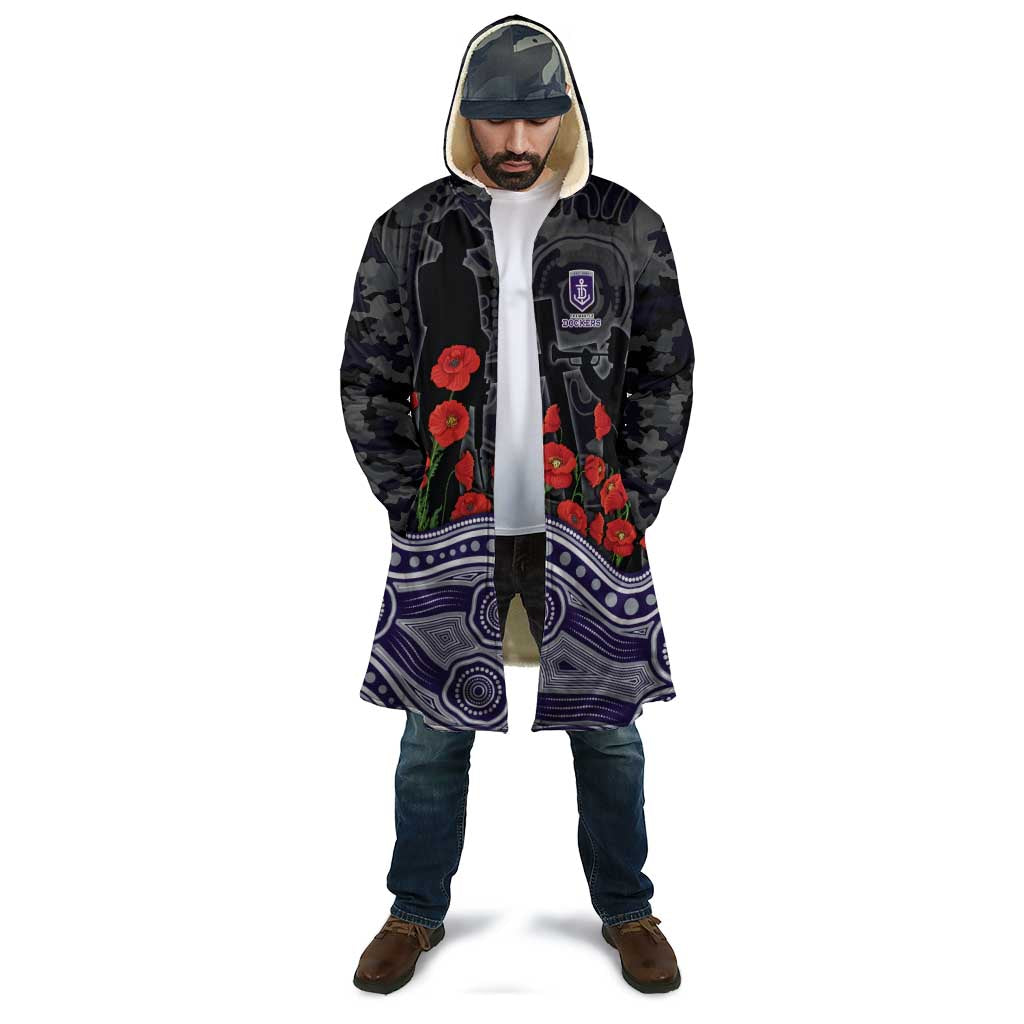 Fremantle Dockers ANZAC Day Cloak Indigenous Dot Art with Poppy Flower Tribute